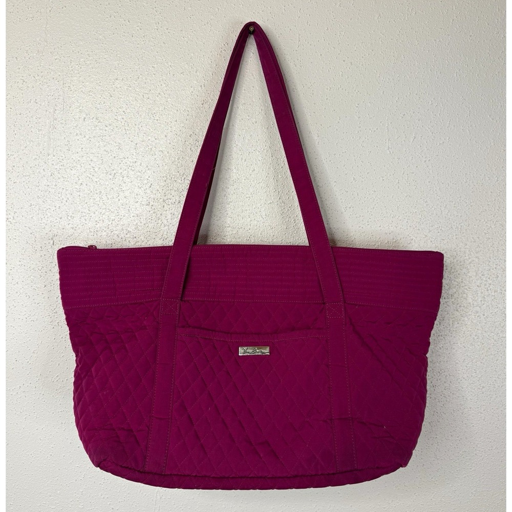 Vera Bradley Large Pink Zip Top Tote Bag Lined Inner Pockets Detachable Strap